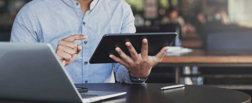 Business owner holding tablet