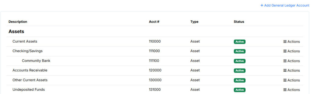 Chart of Accounts Chart of Accounts